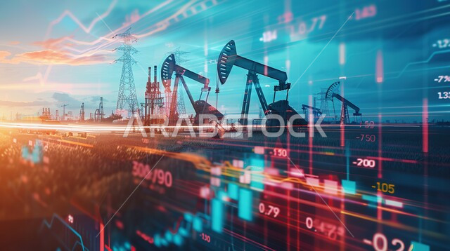 صعود و هبوط أسهم البورصة, مفهوم التحليل المالي وفرص الاستثمار, سوق الأوراق المالية, خلفية لحفارة تقوم بالتنقيب عن النفط في الصحراء