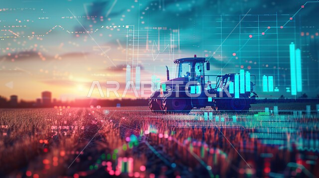 The rise and fall of stock exchange shares, the concept of financial analysis and investment opportunities, the stock market, background of a driller exploring for oil in the desert