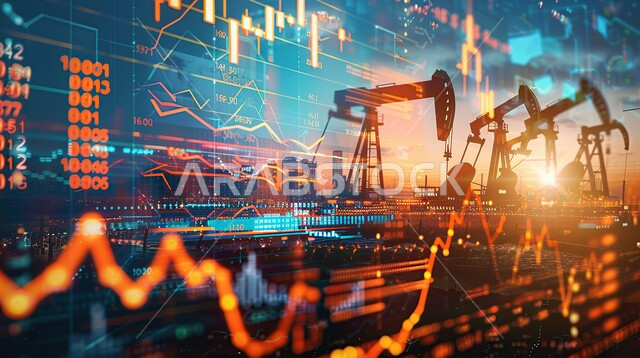 صعود و هبوط أسهم البورصة, مفهوم التحليل المالي وفرص الاستثمار, سوق الأوراق المالية, خلفية لحفارة تقوم بالتنقيب عن النفط في الصحراء