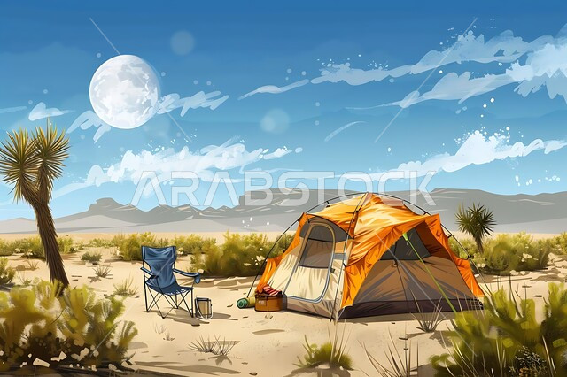 قضاء الوقت الممتع بالجلسات الهادئة في الصحراء, أماكن رحلات السفاري الشبابية, أجواء التخييم و الكشتات البرية في المناطق الصحراوية, رسوم توضيحية لخيم شعبية تقليدية, أنشطة ترفيهية ممتعة في المملكة العربية السعودية