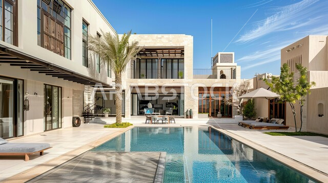 Exotic exterior decorations for homes, innovative and modern, entertainment places in tourist areas, modern designs with glass facades, modern architectural art for villas and residential apartments in the Kingdom of Saudi Arabia, interest in planting green trees