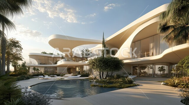 ديكورات خارجية غريبة للمنازل مبتكرة وحديثة، أماكن ترفيهية في المناطق السياحية، تصاميم عصرية مع واجهات زجاجية، الفن الهندسي المعماري على الطراز الحديث للفلل والشقق السكنية في المملكة العربية السعودية، الاهتمام بزراعة الاشجار الخضراء