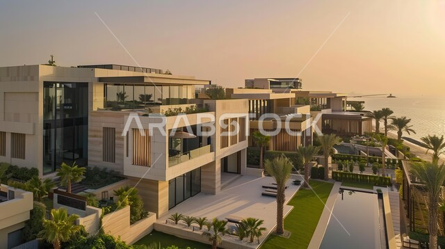 ديكورات خارجية غريبة للمنازل مبتكرة وحديثة، أماكن ترفيهية في المناطق السياحية، تصاميم عصرية مع واجهات زجاجية، الفن الهندسي المعماري على الطراز الحديث للفلل والشقق السكنية في المملكة العربية السعودية، الاهتمام بزراعة الاشجار الخضراء