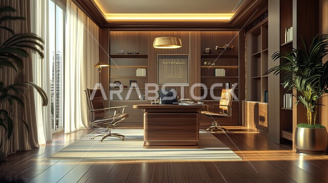 تجهيزات مكتبية حديثة و أثاث أنيق و مريح, تصاميم عصرية لمكاتب الشركات في المملكة العربية السعودية, غرفة القراءة و الجلوس, الديكورات الداخلية الفاخرة, مكتب بديكور راقي و خشبي على الطراز الحديث