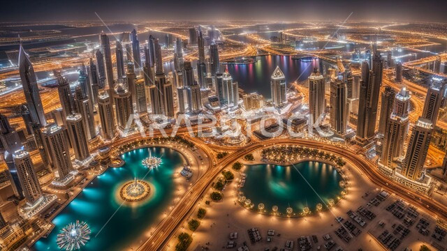 الفن الهندسي المعماري للأبراج وناطحات السحاب, رؤية مستقبلية 2031,  منظر تخيلي مستقبلي للتقدم و النمو العمراني للمباني والمنشآت التجارية الشاهقة في الامارات العربية المتحدة, بناء مستقبل حضاري ومتطور