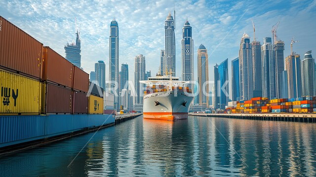 استيراد وتصدير البضاعة في المملكة العربية السعودية، الاقتصاد البحري لنقل واستلام كونتينرات التخزين، ميناء شحن البضائع و الحاويات التجارية، مرفأ تجاري لتوصيل السلع والمنتجات المحلية عبر السفن في البحار