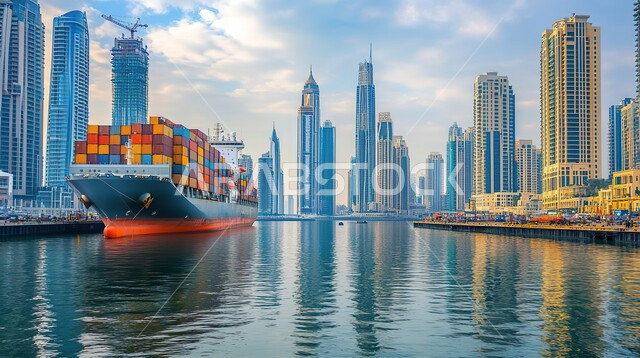 Maritime economy for transportation and receipt of storage containers, port for loading goods and commercial containers, commercial port for delivering goods and local products via ships at sea, import and export of goods in the Kingdom of Saudi Arabia