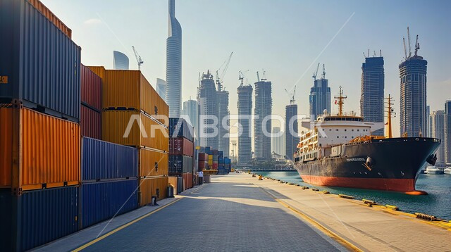 Maritime economy for transportation and receipt of storage containers, port for loading goods and commercial containers, commercial port for delivering goods and local products via ships at sea, import and export of goods in the Kingdom of Saudi Arabia