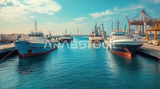 Maritime economy for transportation and receipt of storage containers, port for loading goods and commercial containers, commercial port for delivering goods and local products via ships at sea, import and export of goods in the Kingdom of Saudi Arabia