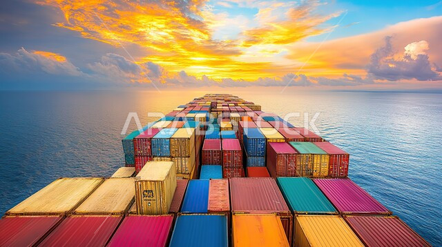 Maritime economy for transporting and receiving storage containers, port for shipping goods and commercial containers, commercial port for delivering goods and local products via ships at sea, import and export of goods in the Kingdom of Saudi Arabia