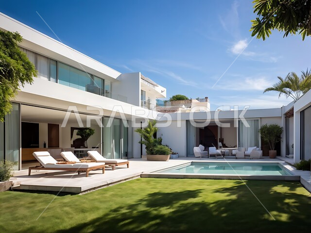 تصاميم عصرية مميزة لحوض السباحة في حديقة المنزل, الديكورات الفاخرة الحديثة, الاهتمام في زراعة الأشجار و النباتات الخضراء، الفلل الراقية السكنية في المملكة العربية السعودية