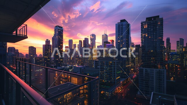 Architectural engineering art of modern style residential and commercial facilities, view of the towers and skyscrapers at sunset, cities and tourist places, growth and urban progress in the Kingdom of Saudi Arabia