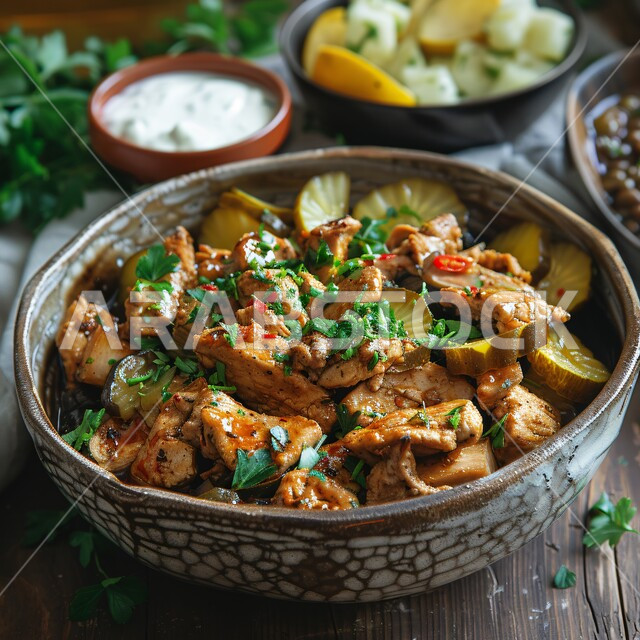 مطاعم ومطابخ اللحوم المشوية في المملكة العربية السعودية، مأكولات وأطباق عربية تقليدية, وجبات غذائية غنية بالبروتين, وصفات الطعام الصحية الشهية, فنون تقديم الأطعمة الشرقية اللذيذة, صورة مقربة لطبق من الدجاج المشوي مع الصلصة 