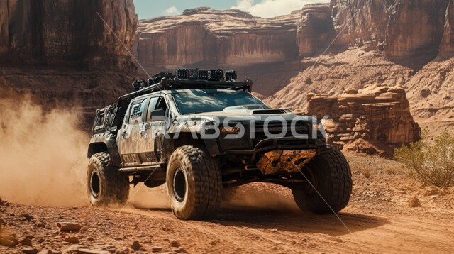 Desert driving fun activities, dune safari adventure in Saudi Arabia, close up of 4x4 mountain vehicle on soft golden desert sand, sand dunes, formations and rock formations in Arabian deserts