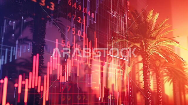 مراقبة الرسوم والمخططات البيانية، سوق البورصة العالمي، تداول العملة الرقمية، مفهوم التجارة والاقتصاد، ارتفاع وانخفاض الأسهم, رسم بياني هولوجرامي توضيحي للمؤشرات الاقتصادية حول العالم, تحليل البيانات المالية والمصرفية