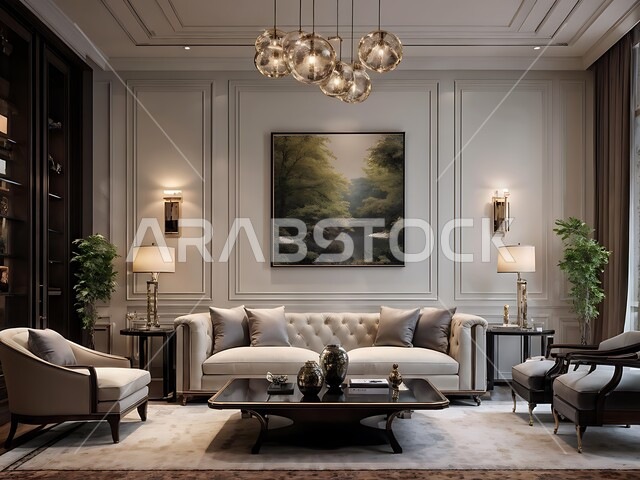 لوحات حائط دائرية مزخرفة، فنادق ومنتجعات فاخرة، غرفة معيشة بتصميمات عصرية، غرف معيشة بديكورات داخلية مميزة، أثاث منزلي راقي بألوان هادئة، تصميمات انيقة بأسلوب عصري، شقق وفلل سكنية