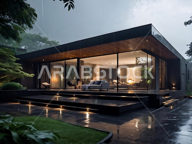 التطور الهندسي والعمراني الجديد للمنازل في المملكة العربية السعودية، تصميمات عصرية مريحة، صورة مقربة لمنزل حديث بديكورات فاخرة على الطراز الحديث، حديقة منزلية راقية، الاهتمام بالتشجير وزراعة النباتات الخضراء، مناظر طبيعية متميزة