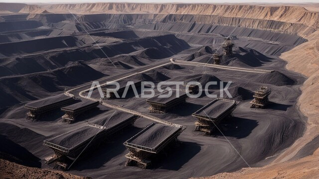 مناجم الفحم الطبيعي العربية، مناطق التنقيب عن الثروات الباطنية، المرتفعات وقمم الجبال في المملكة العربية السعودية، سيارة شحن كبيرة تقوم بالعمل في موقع التعدين