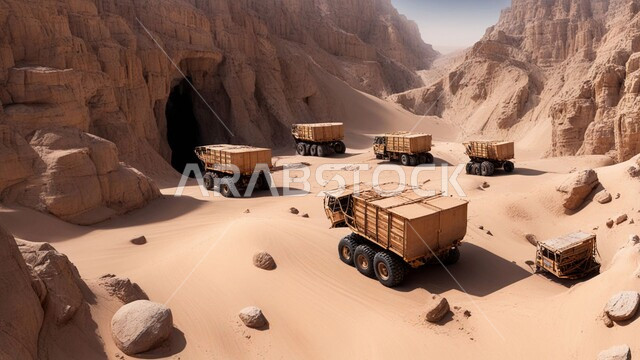 مناطق التنقيب عن الثروات الباطنية، أماكن مناجم الفحم الطبيعي، الطبيعة الصخرية وتضاريس السلاسل الجبلية، المرتفعات وقمم الجبال في المملكة العربية السعودية، سيارة شحن كبيرة تقوم بالعمل في موقع التعدين، التخلص من الأتربة والصخور ونقلها بعيدا