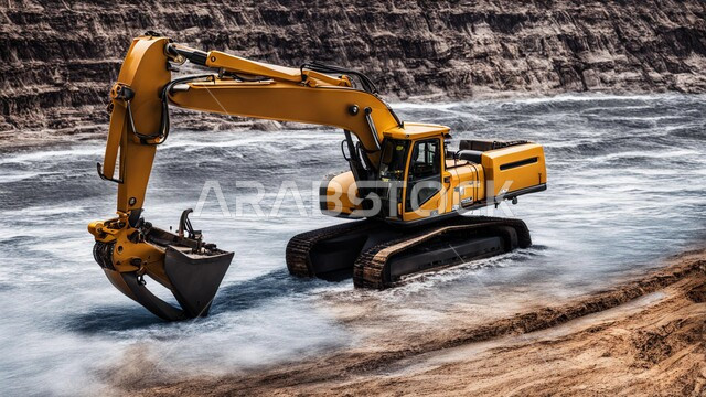 مناجم الفحم الطبيعي العربية، مناطق التنقيب عن الثروات الباطنية، الطبيعة الصخرية وتضاريس السلاسل الجبلية، المرتفعات وقمم الجبال في المملكة العربية السعودية، سيارة شحن كبيرة تقوم بالعمل في موقع التعدين