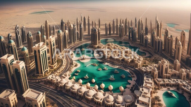 رؤية مستقبلية 2031, الفن الهندسي المعماري للأبراج وناطحات السحاب في وقت النهار, بناء مستقبل حضاري ومتطور , منظر تخيلي مستقبلي للتقدم و النمو العمراني للمباني والمنشآت التجارية الشاهقة في الامارات العربية المتحدة