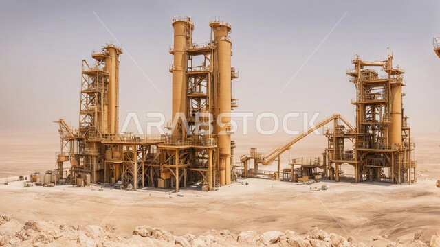 التطور الهندسي والعمراني لمصافي البترول في المملكة العربية السعودية، مصفاة نفط على الرمال الذهبية الناعمة، اعتماد التقنيات والتكنولوجيا الحديثة في إنتاجية الغاز، صناعات ومشاريع بيتروكيماوية، ادوات ومعدات ضخمة وحديثة