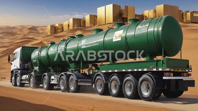 التكوينات والتشكيلات الرملية, خدمة نقل البضائع وسط الصحراء, شاحنة تسير على الرمال الذهبية الناعمة, الطبيعة الصحراوية الجبلية في المملكة العربية السعودية، المرتفعات والتلال في الصحاري الخليجية في وقت النهار