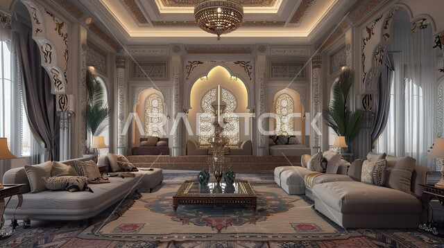 غرفة معيشة مع أثاث منزلي فاخر بالألوان الراقية، الديكورات الداخلية الفاخرة المميزة, شقق و فلل سكنية في المملكة العربية السعودية, تحف و اكسسوارات عصرية حديثة, التصاميم الأنيقة لغرف الجلوس المريحة على الطراز الحديث