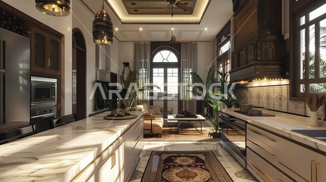 Modern contemporary decorations for luxury kitchens, high-end home furniture, residential apartments and villas in Saudi Arabia, modern style kitchen interior design, distinctive elegant designs