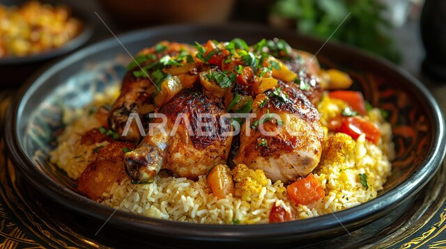 أغذية صحية ذات قيمة غذائية عالية, طبق من الأرز مع اللحم المشوي, المأكولات الساخنة الشهية, أكلات عربية شعبية مشهورة, وصفات الأطعمة الشرقية اللذيذة, أطباق الوجبات المفيدة, الأساليب الفنية في تقديم الطعام في مطاعم المملكة العربية السعودية