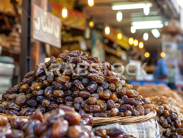 محاصيل ومنتجات زراعية محلية وطنية سعودية، وجبة ذات قيمة غذائية عالية، صورة مقربة لحبات الرطب من نخيل المملكة العربية السعودية في الاسواق الشعبية، تمر سكري صحي طازج, ضيافة رمضانية لذيذة