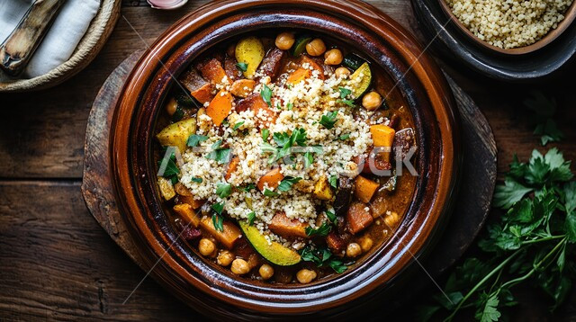 Saudi Harees Soup with Chickpeas Rich in Spices Garnished with Parsley, Healthy Food and Snacks, Oriental Food and Meals, Kitchens and Restaurants of the Kingdom of Saudi Arabia, Traditional Popular Foods and Dishes, Delicious Hot Appetizers