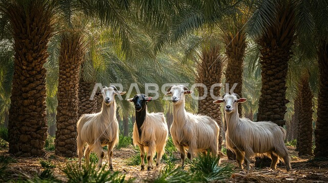 محميات طبيعية لتربية المواشي, العناية بالحيوانات الثدية, قطيع من حيوان الماعز يرعى في ارضي المملكة العربية السعودية، الاهتمام بزراعة اشجار التخيل