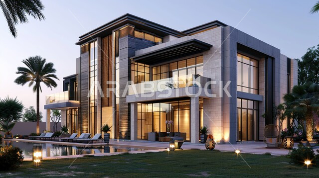 البناء الخارجي الحديث المتطور، ديكورات وتصاميم خارجية عصرية متميزة على الطراز الحديث, الفن الهندسي المعماري بواجهات زجاجية ضخمة, الاهتمام بزراعة الأشجار، منتجعات وشاليهات سياحية فاخرة في المملكة العربية السعودية، مجمع سكني راقي