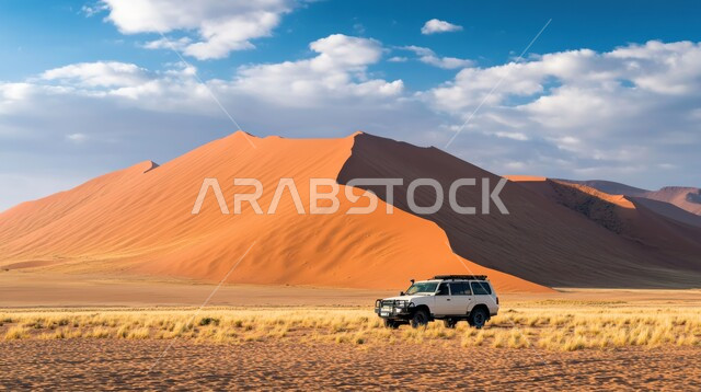 Entertainment activities and events, sand bashing in the soft sands of the Saudi Arabian desert, dune bashing, dirt car racing, World Desert Rally Championship, Dakar Rally event in Saudi Arabia