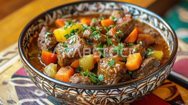 شوربة لحم البقر مع الخضار والجزر والبطاطس المزينة بالبقدونس، المأكولات والوجبات الشرقية، أطباق المقبلات الشهية، أطباق وأكلات شعبيه تقليدية، طعام صحي ووجبات لذيذة , مطابخ ومطاعم المملكة العربية السعودية