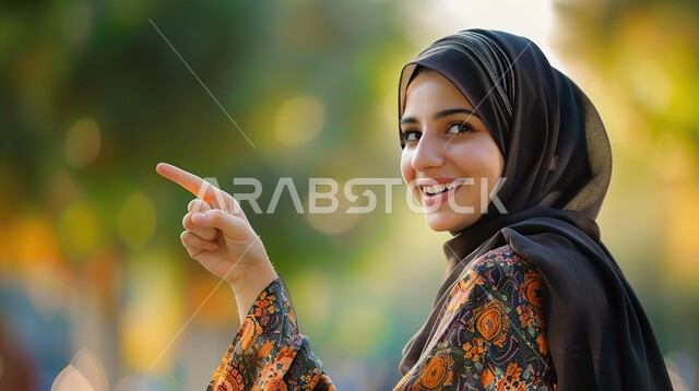 ملابس محجبات عصرية راقية، مفهوم الأنوثة والنعومة، الاهتمام بالمظهر الخارجي والأناقة، صورة مقربة لامرأة عربية خليجية سعودية محجبة تنظر إلى الكاميرا بايماءات الثقة بالنفس والسرور