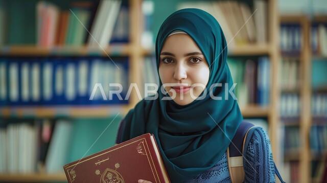 ملابس محجبات عصرية راقية، مفهوم الأنوثة والنعومة، الاهتمام بالمظهر الخارجي والأناقة، صورة مقربة لامرأة عربية خليجية سعودية محجبة تنظر إلى الكاميرا بايماءات الثقة بالنفس والسرور