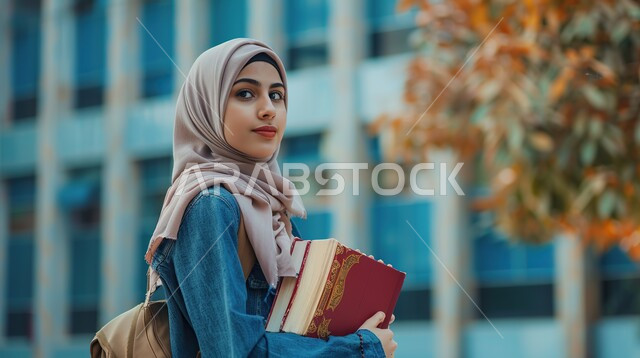 ملابس محجبات عصرية راقية، مفهوم الأنوثة والنعومة، الاهتمام بالمظهر الخارجي والأناقة، صورة مقربة لامرأة عربية خليجية سعودية محجبة تنظر إلى الكاميرا بايماءات الثقة بالنفس والسرور