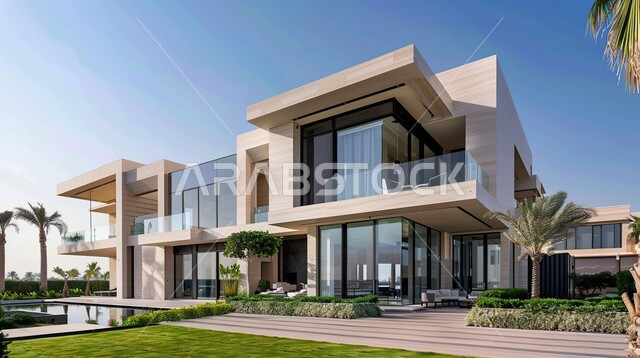 التصميم المعماري الحديث للمنازل والبيوت، أشجار النخيل والمساحات الخضراء الممتدة على جانبي الطريق المعبد، تصميمات وديكورات فخمة، تصاميم عصرية و فاخرة للشقق والفلل السكنية السياحية، الفنادق والأبنية المتميزة، النمو والتقدم العمراني في المملكة العربية السعودية