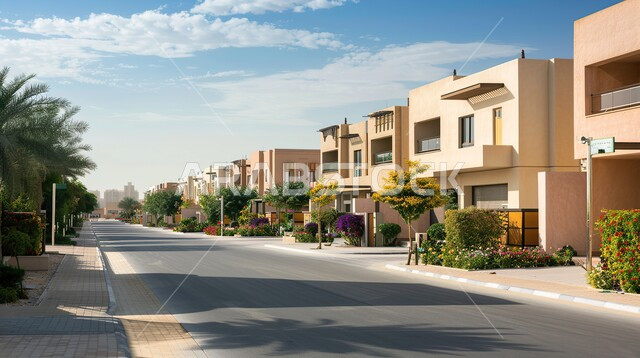 التصميم المعماري الحديث للمنازل والبيوت، أشجار النخيل والمساحات الخضراء الممتدة على جانبي الطريق المعبد، تصميمات وديكورات فخمة، تصاميم عصرية و فاخرة للشقق والفلل السكنية السياحية، الفنادق والأبنية المتميزة، النمو والتقدم العمراني في المملكة العربية السعودية