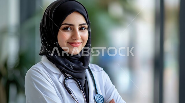 ملابس محجبات عصرية راقية، مفهوم الأنوثة والنعومة، الاهتمام بالمظهر الخارجي والأناقة، صورة مقربة لامرأة عربية خليجية سعودية محجبة تنظر إلى الكاميرا بايماءات الثقة بالنفس والسرور