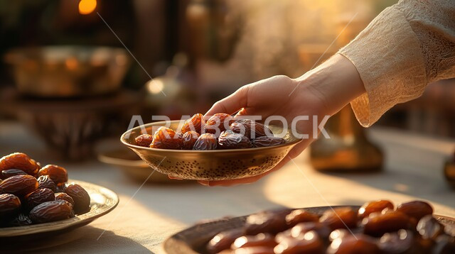 ضيافة رمضانية تقليدية، أنواع التمور الفاخرة في المملكة العربية السعودية, ثمار ومحاصيل زراعية محلية وطنية، وجبة ذات قيمة غذائية عالية، طبق مليء بحبات التمر الصحي