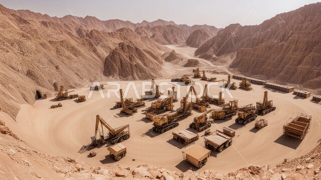 أماكن المناجم في المملكة العربية السعودية, سيارة شحن كبيرة تقوم بالعمل في موقع التعدين، مناطق التنقيب عن الثروات الباطنية، الطبيعة الصخرية وتضاريس السلاسل الجبلية، التخلص من الأتربة والصخور ونقلها بعيدا