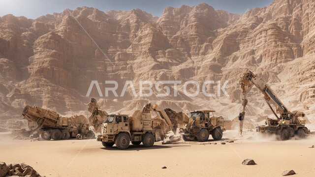 أماكن المناجم في المملكة العربية السعودية, سيارة شحن كبيرة تقوم بالعمل في موقع التعدين، مناطق التنقيب عن الثروات الباطنية، الطبيعة الصخرية وتضاريس السلاسل الجبلية، التخلص من الأتربة والصخور ونقلها بعيدا