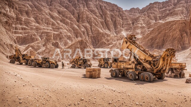 أماكن المناجم في المملكة العربية السعودية, سيارة شحن كبيرة تقوم بالعمل في موقع التعدين، مناطق التنقيب عن الثروات الباطنية، الطبيعة الصخرية وتضاريس السلاسل الجبلية، التخلص من الأتربة والصخور ونقلها بعيدا
