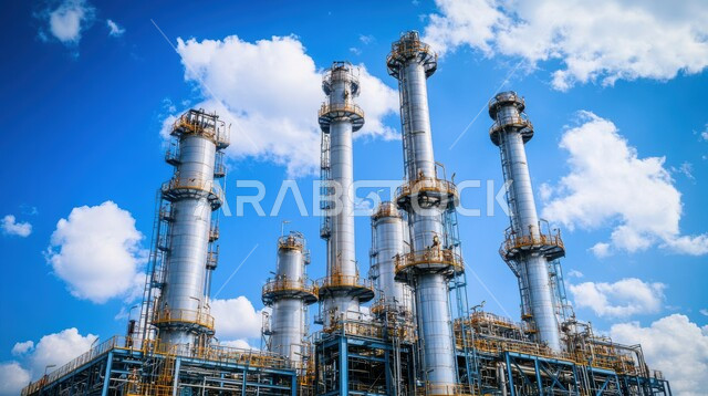 صناعات ومشاريع بيتروكيماوية، التلوث الناتج عن انتاج البترول، خطوط الأنابيب والكابلات الفولاذية، مصنع تكرير النفط والغاز في المنطقة الصناعية، مصانع ومعامل في المملكة العربية السعودية، مستودعات ضخمة و كبيرة، هندسات ومعدات صناعية