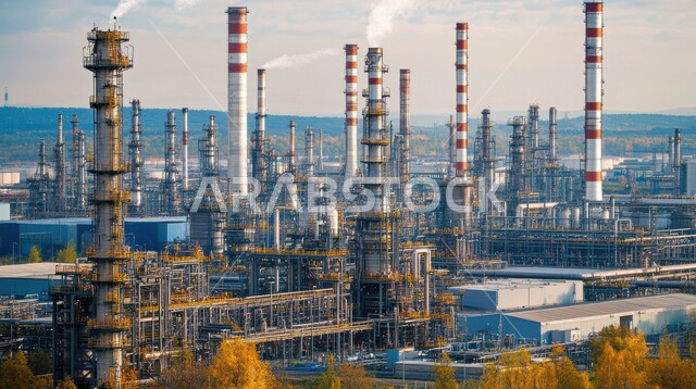 صناعات ومشاريع بيتروكيماوية، التلوث الناتج عن انتاج البترول، خطوط الأنابيب والكابلات الفولاذية، مصنع تكرير النفط والغاز في المنطقة الصناعية، مصانع ومعامل في المملكة العربية السعودية، مستودعات ضخمة و كبيرة، هندسات ومعدات صناعية