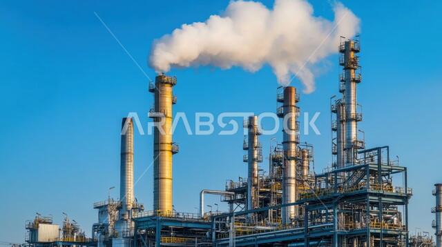 صناعات ومشاريع بيتروكيماوية، التلوث الناتج عن انتاج البترول، خطوط الأنابيب والكابلات الفولاذية، مصنع تكرير النفط والغاز في المنطقة الصناعية، مصانع ومعامل في المملكة العربية السعودية، مستودعات ضخمة و كبيرة، هندسات ومعدات صناعية