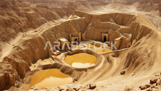 أماكن مناجم الذهب الطبيعي، مناطق التنقيب عن الثروات الباطنية الخام، الطبيعة الصخرية وتضاريس السلاسل الجبلية، المرتفعات وقمم الجبال في المملكة العربية السعودية، الحفر والعمل في موقع التعدين، نقل الأتربة بواسطة الشاحنات